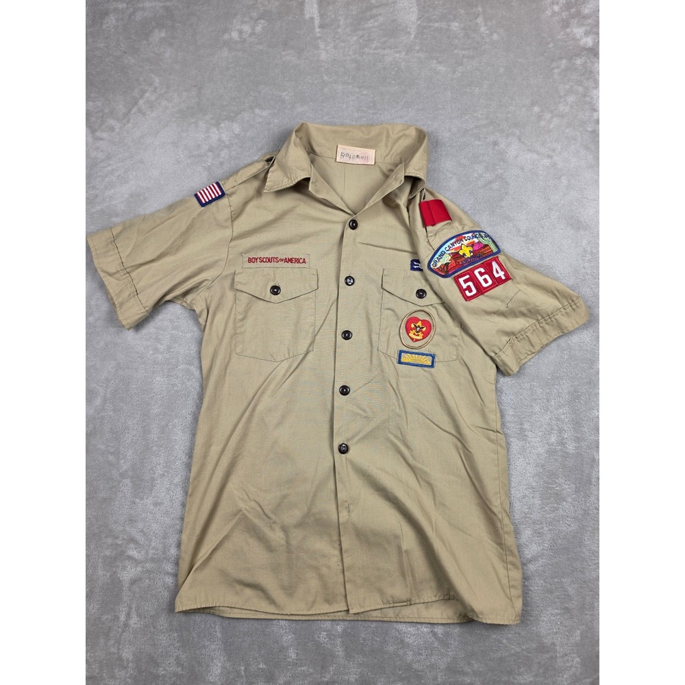 Boy Scouts of America Uniform Shirt Men S Tan Grand Canyon Council Patches Read
